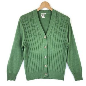 Schoeller Today Vintage Cable German Grandma Wool Sweater Cardigan M Rare Green